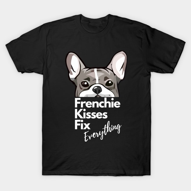 Blue french bulldog kiss for frenchie lover T-Shirt by Collagedream